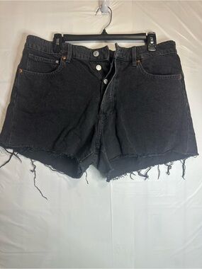 & Denim Women’s Size 12 Black High Waist Cutoff Denim Shorts Raw Hem Vintage